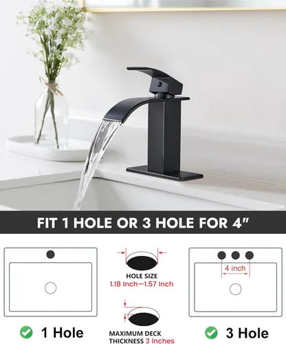 Miniatura 4 de Midanya Grifo de baño con boquilla de cascada de una sola manija, grifo de lavabo de baño de 1 agujero, moderno grifo de lavabo de lavabo de RV