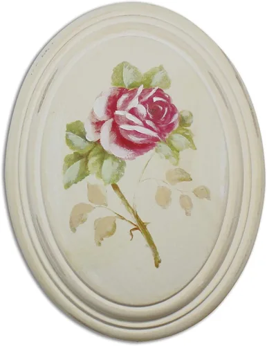 Miniatura 2 de CVHOMEDECO. Marco de madera ovalado pintado a mano retro primitivo para colgar en la pared, pintura 3D, diseño de flores de rosa, 6-3/4 x 8-3/4