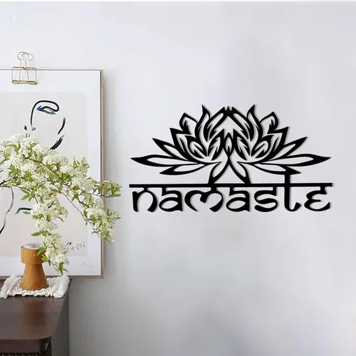 DUOOLN Decoración de Pared de Mandala de Metal, Arte de Pared de Metal de Flor de Loto Moderna Negra, Decoración de Meditación Espiritual de Loto,