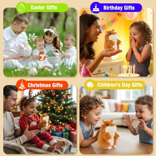 Miniatura 7 de Hámster parlante – Juguete de animales de peluche para niños de 2, 3, 4, 5, 6 años, repite lo que dices, juguetes de peluche interactivos