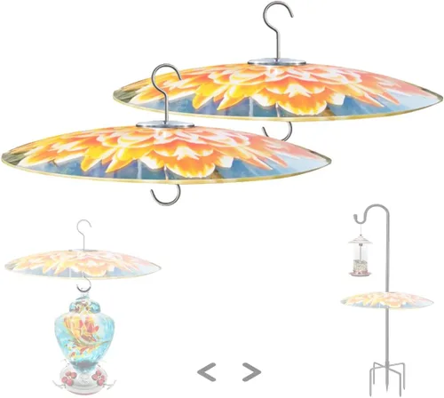 Miniatura 11 de Protector de lluvia de vidrio de 13 pulgadas para comedero de pájaros al aire libre – deflector en poste de pastor/poste o gancho en S colgante