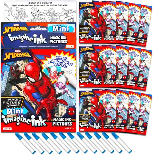 Marvel Spiderman Imagine - Juego de 12 libros para colorear de tinta mágica sin ensuciar, suministros de fiesta de superhéroes para niños