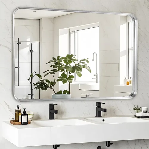 Miniatura 13 de Fabuday Espejo Grande de Baño Negro de 40x30 Pulgadas - Espejos Rectangulares con Marco para Pared, Espejo de Metal Negro Montado en la Pared