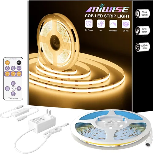 MIWISE Tira de luces LED COB, tira de luz LED de 2700 K, blanco cálido, 20 pies, regulable, súper brillante, 24 V, cinta flexible de alta densidad