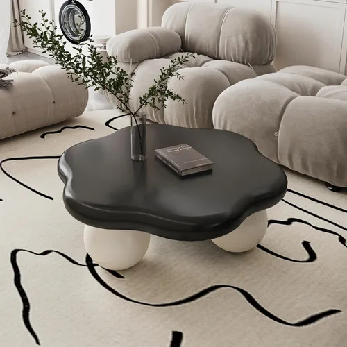 Miniatura 16 de Mesa de centro Cloud de 47.2 pulgadas con 3 patas de bola, moderna mesa central irregular para sala de estar, mesa de té pequeña baja y bonita