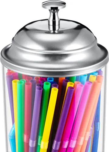 Miniatura 4 de Patelai Dispensador de popotes y 100 popotes de plástico para beber, organizador con tapa, dispensador de pajitas transparentes para mostrador