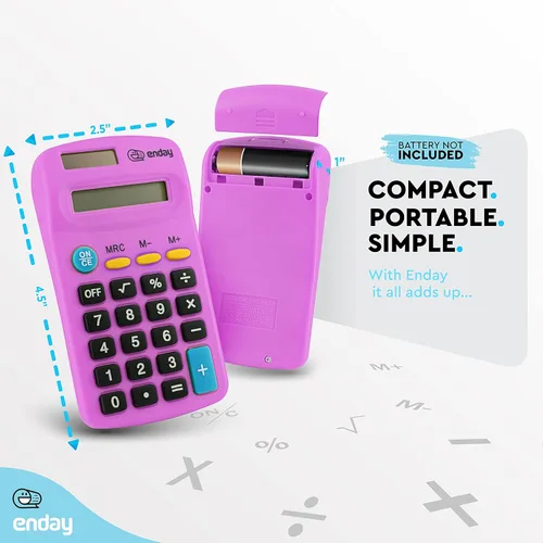 Miniatura 4 de Calculadora púrpura, energía solar pequeña básica y funciona con pilas, pantalla grande de cuatro funciones, calculadora de mano con alimentación