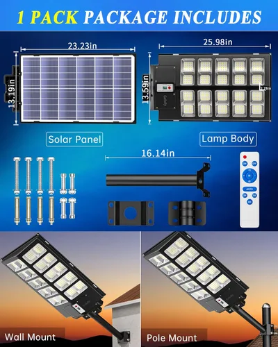 Miniatura 6 de Gefolly SL-5200W Luces solares de calle al aire libre, 520000LM luz de estacionamiento comercial, 6500K anochecer a amanecer IP67 luces
