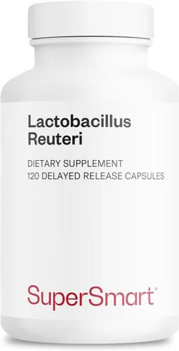 Supersmart - Lactobacillus Reuteri 5 mil millones de UFC al día - Suplemento probiótico | Sin OMG y libre de gluten - 120 cápsulas DR