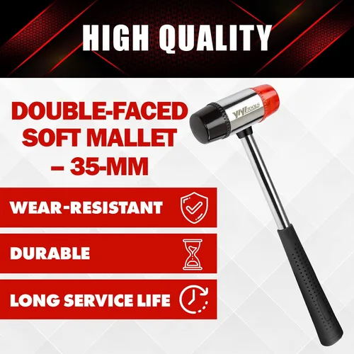 Miniatura 3 de YIYITOOLS Mazo suave de doble cara, martillo, joyería, madera, instalación de pisos, sin chispas, golpe y mango de plástico – 35 mm, rojo y negro