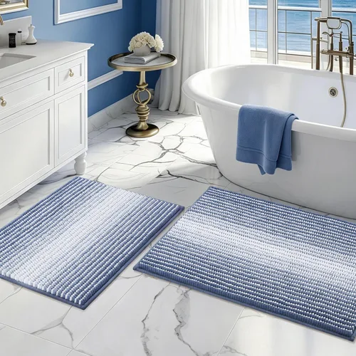 Miniatura 34 de BSICPRO Juegos de Alfombras y Tapetes para Baño, Juego de Alfombra de Baño de Felpilla Gruesa Absorbente de 2 Piezas Antideslizante, Tapetes Suaves