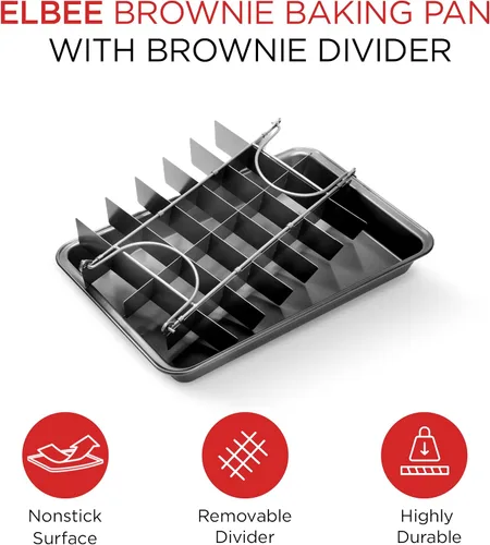 Miniatura 3 de Elbee Home Professional Brownie - Bandeja para hornear brownie, incluye divisor Browny para cortar perfectamente brownies cada vez, acero al carbono