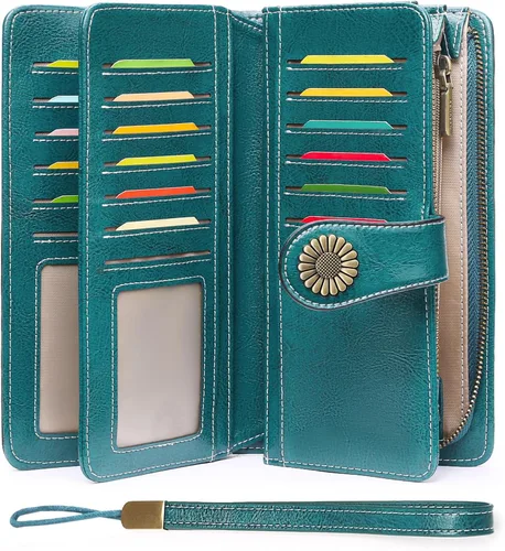 SENDEFN Billeteras de cuero para mujer, tarjetero de crédito con bloqueo RFID, pulsera de gran capacidad | with RFID Blocking, Large Capacity,