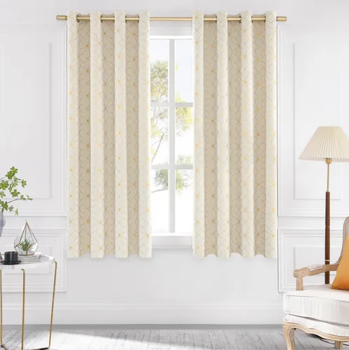 Miniatura 6 de Beauoop - Cortinas opacas 100% de 54 pulgadas de largo para dormitorio y sala de estar, con patrón marroquí dorado, paneles de tratamiento