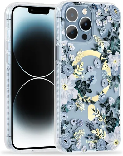 Miniatura 41 de SCORPIFY Funda para iPhone 13 con diseño floral de Nemophila azul, bonita funda transparente para teléfono con flores para mujeres y niñas