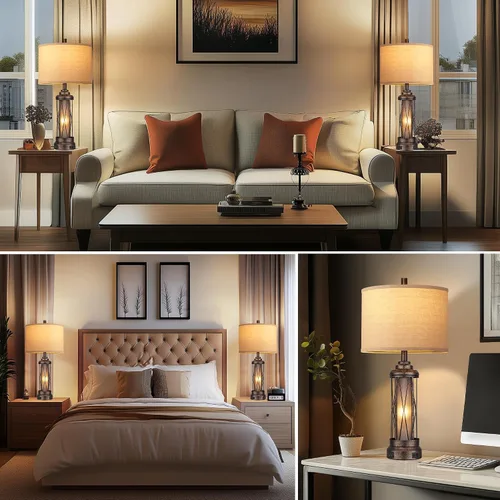 Miniatura 5 de QiMH Lámparas de mesa Farmhouse para sala de estar, lámparas rústicas de mesita de noche para dormitorio con puertos de carga USB A+C, lámpara