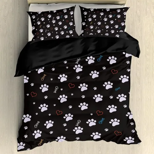 Miniatura 10 de Juego de funda de edredón con diseño de pata de perro, diseño de pata de cachorro, color beige, con 2 fundas de almohada