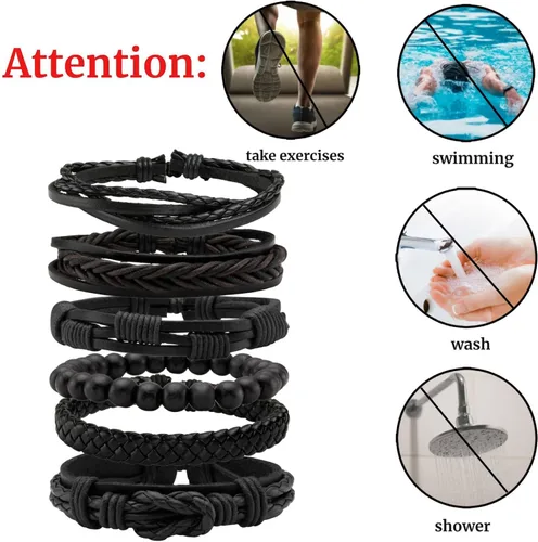 Miniatura 6 de MILAKOO 6 pulseras de cuero trenzado para hombres y mujeres de madera con cuentas de pulsera ajustable