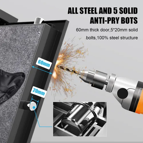 Miniatura 7 de Marcree Caja fuerte biométrica para pistola de rifles, de acceso rápido para 5 pistolas con caja de bloqueo, caja fuerte para pistola larga