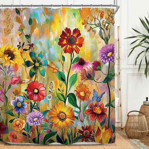 Miniatura 23 de Miyotaa - Juego de cortina de ducha con flores para decorar un baño pequeño o una ventana, 36 pulgadas de ancho x 71 pulgadas de alto, cortina