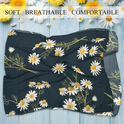 Miniatura 3 de Bufandas de seda con estampado de margaritas y flores silvestres, bufanda larga de gasa para mujer, Multi