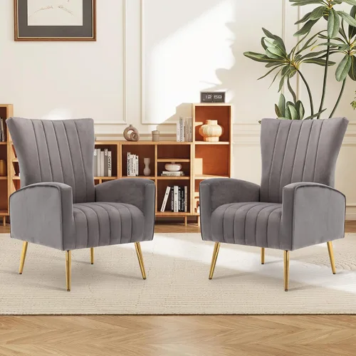 Miniatura 9 de LSSPAID Juego de 1 sillas decorativas de terciopelo, tapizadas de tela moderna, sillas para sala de estar, sillones con respaldo de ala y patas