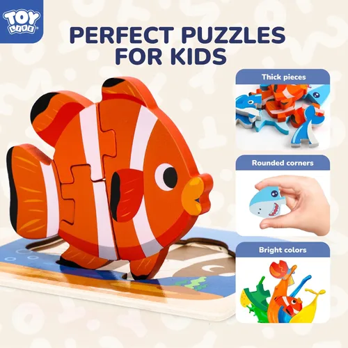Miniatura 3 de TOY Life Rompecabezas de madera para niños pequeños de 2 a 4 años, rompecabezas de animales marinos para niños pequeños de 1 a 3, rompecabezas