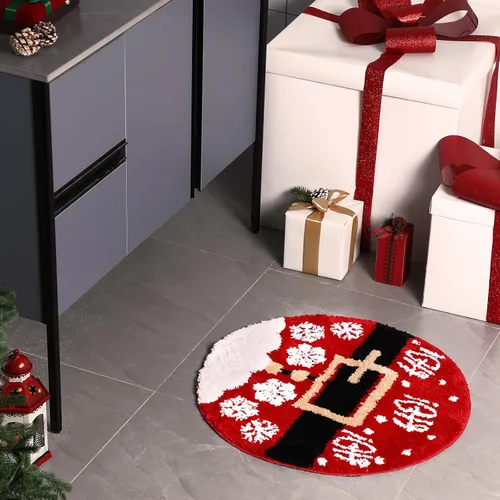 Miniatura 3 de Ceenna Alfombra de baño de Navidad, tapete de baño con cinturón de Papá Noel, tapete de baño absorbente de 24 x 24 pulgadas, tapete antideslizante