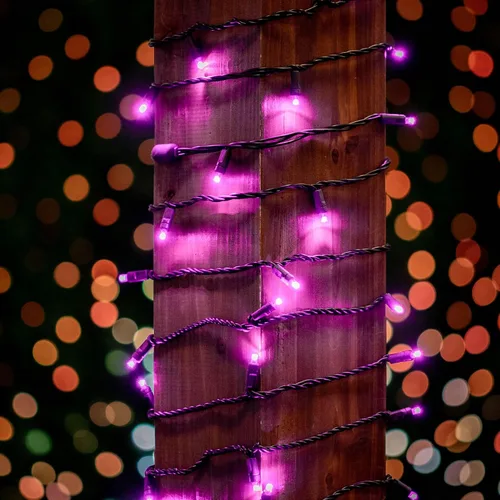 Miniatura 3 de Novelty Lights Guirnalda de luces navideñas de 11 pies, 50 bombillas LED rosas en cable negro, espacio de 2.5 pulgadas, iluminación conectable