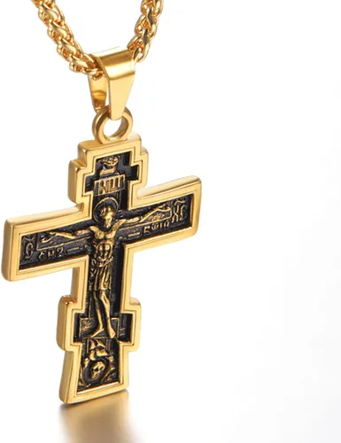 Miniatura 3 de U7 Colgante de cruz ortodoxa rusamanos rezandosigno de Ichthys para hombres y mujeres, acero inoxidable chapado en oro de 18 quilates, collar
