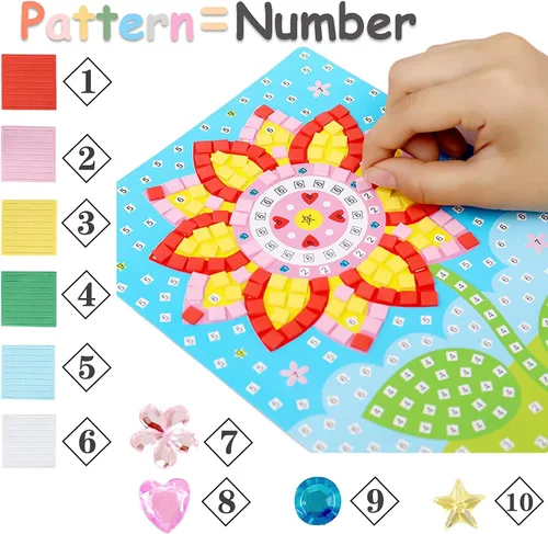 Miniatura 4 de Adhesivo de mosaico, kit de arte hecho a mano para niños, girasol, mariposa, velero, pájaro carpintero, globo aerostático, astronauta, cohete, nave