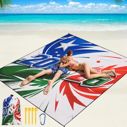 Miniatura 48 de WIWIGO Manta de playa impermeable a prueba de arena tapete de playa 79" X 83"/10'x9' para 2-8 adultos, de secado rápido, tapete de picnic al aire