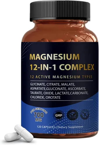 Puravita Complejo de magnesio 700 mg 12 en 1 Suplemento de magnesio con glicinato, citrato, malato y más | Fácil absorción, apoyo energético, vegano