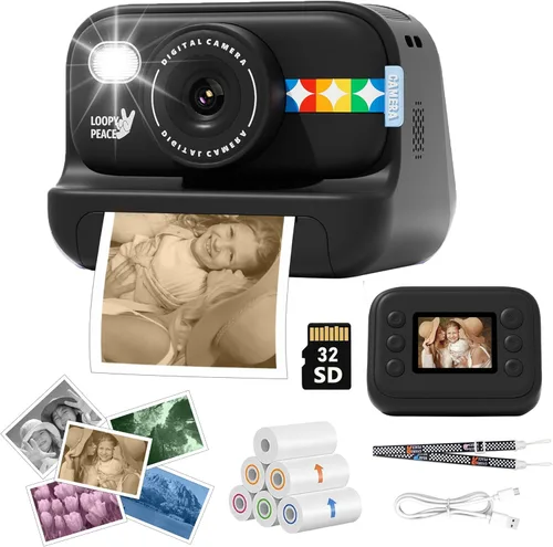 Cámara de impresión instantánea para niños con papel de impresión de 5 colores, foto de 48MP, video 1080P, 21 marcos divertidos, tarjeta de 32GB,