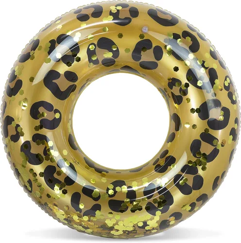 Miniatura 30 de POZA Flotador de Tubo Inflable para Piscina – Anillo de natación de confeti brillante, Tubo Inflable de Servicio Pesado Resistente a los Rayos UV Oro