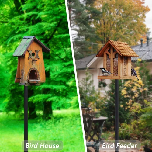 Miniatura 8 de Kit de poste para comedero de pájaros, poste de casa de pájaros de 79 pulgadas para exteriores resistente, 5 puntas de base ajustables, soporte