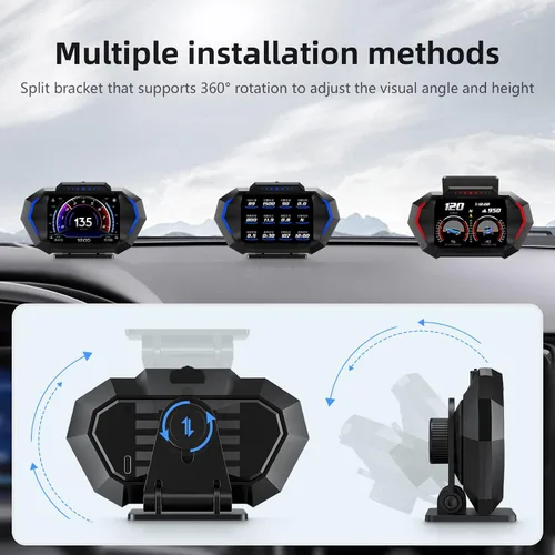 Miniatura 7 de AZIJYV Indicador Obd2 con velocidad, pantalla frontal para coches P24, consumo de combustible, RPM, alarma de sobrevelocidad, velocímetro digital