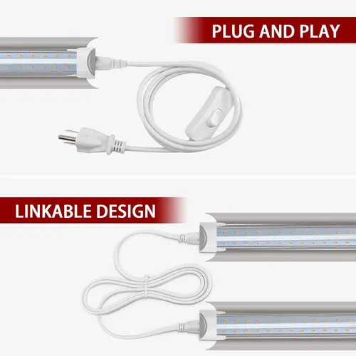 Miniatura 5 de Paquete de 8 luces LED de crecimiento, luces de crecimiento T8 de 2 pies, tiras de luz de crecimiento de espectro completo de 192 W (8 x 24 W)
