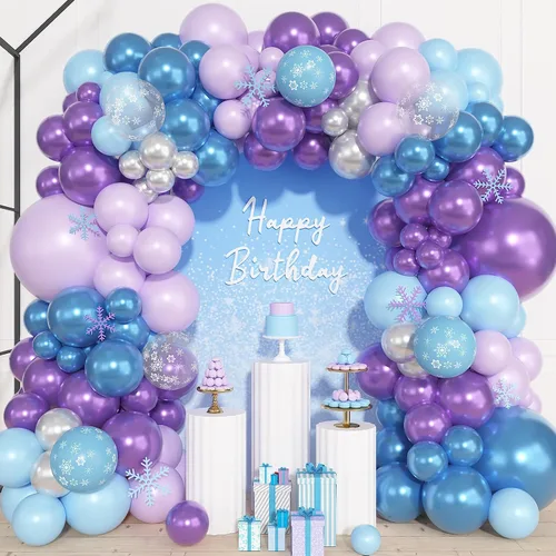 Miniatura 14 de Ouddy Life Kit de arco de guirnalda de globos de color azul polvoriento, 157 unidades, globos de confeti de color azul metálico y blanco