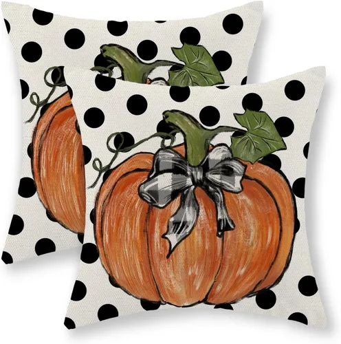 Miniatura 36 de Juego de 2 fundas de almohada de otoño de 16 x 16 pulgadas, diseño de calabaza azul y naranja, decoración de Acción de Gracias, decoración de otoño