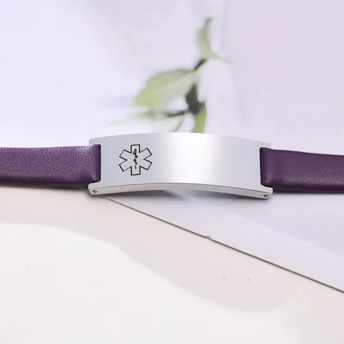 Miniatura 67 de MPRAINBOW Pulsera de alerta médica personalizada para mujer, correa de reloj de cuero genuino, grabado de doble cara, diabetes, epilepsia, joyería