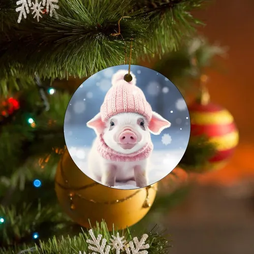 Miniatura 7 de Adorno de animales de granja, cerdo, adornos para árbol de Navidad, animales de granja para niños y niñas, decoración redonda de cerámica