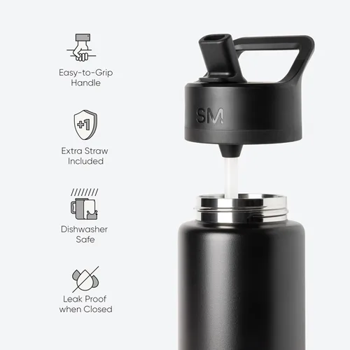 Miniatura 3 de Simple Modern botella de agua reutilizable con tapa con pajilla, de acero inoxidable con aislamiento al vacío, para gimnasio, viajes y deportes