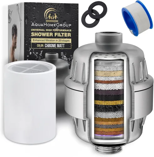 Miniatura 4 de AquaHomeGroup - Filtro de regadera de 20 etapas con vitamina C E A para agua dura - Filtros de agua de alta capacidad para eliminar el cloro