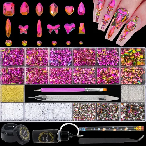 Kit de diamantes de imitación para uñas, 9080 diamantes de imitación con parte trasera plana para decoración de cristales de uñas, corazones de