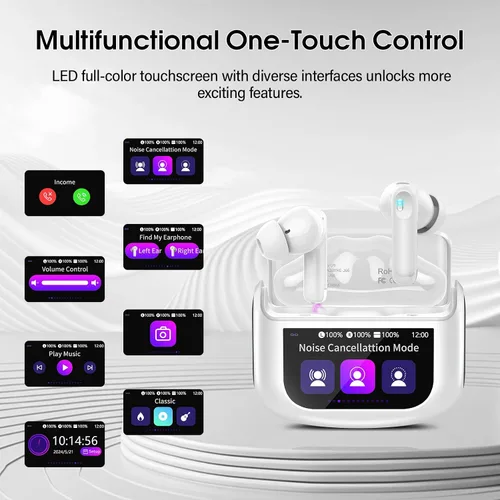 Miniatura 4 de Auriculares inalámbricos, auriculares Bluetooth 5.4 con pantalla táctil multifunción y 5 modos de ecualización, auriculares de 48H con graves