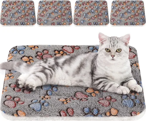 Miniatura 21 de Tuanse Paquete de 4 Tapetes de Cama Ultra Suaves para Perros y Gatos con Lindos Estampados, Almohadilla Reversible de Vellón para Jaula/Perrera