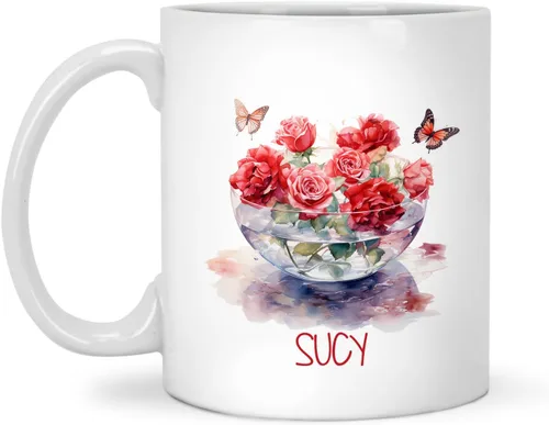 Miniatura 11 de Tazas de cerámica personalizadas del cubo de rosas con nombre, Taza de flores, Taza de café de flores de rosas personalizadas, Taza de té floral