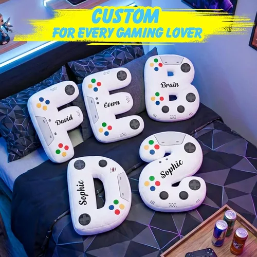 Miniatura 6 de Almohada personalizada con letras del alfabeto con control personalizado, nombre personalizado e inicial, cojín decorativo de felpa suave
