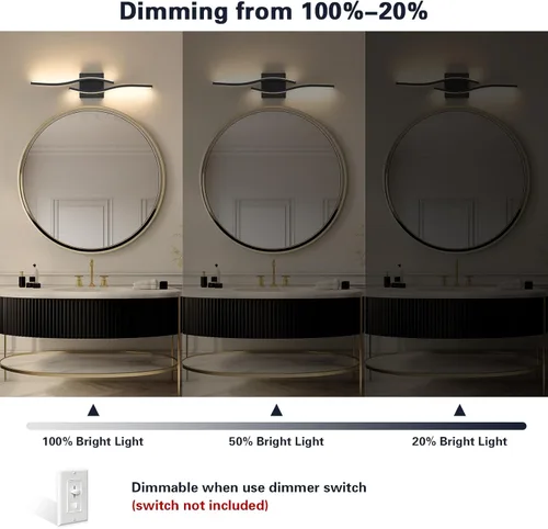 Miniatura 3 de Joossnwell Lámpara de tocador para baño, accesorios de iluminación sobre espejo, negro, regulable, 5CCT, accesorio de iluminación de tocador, luces